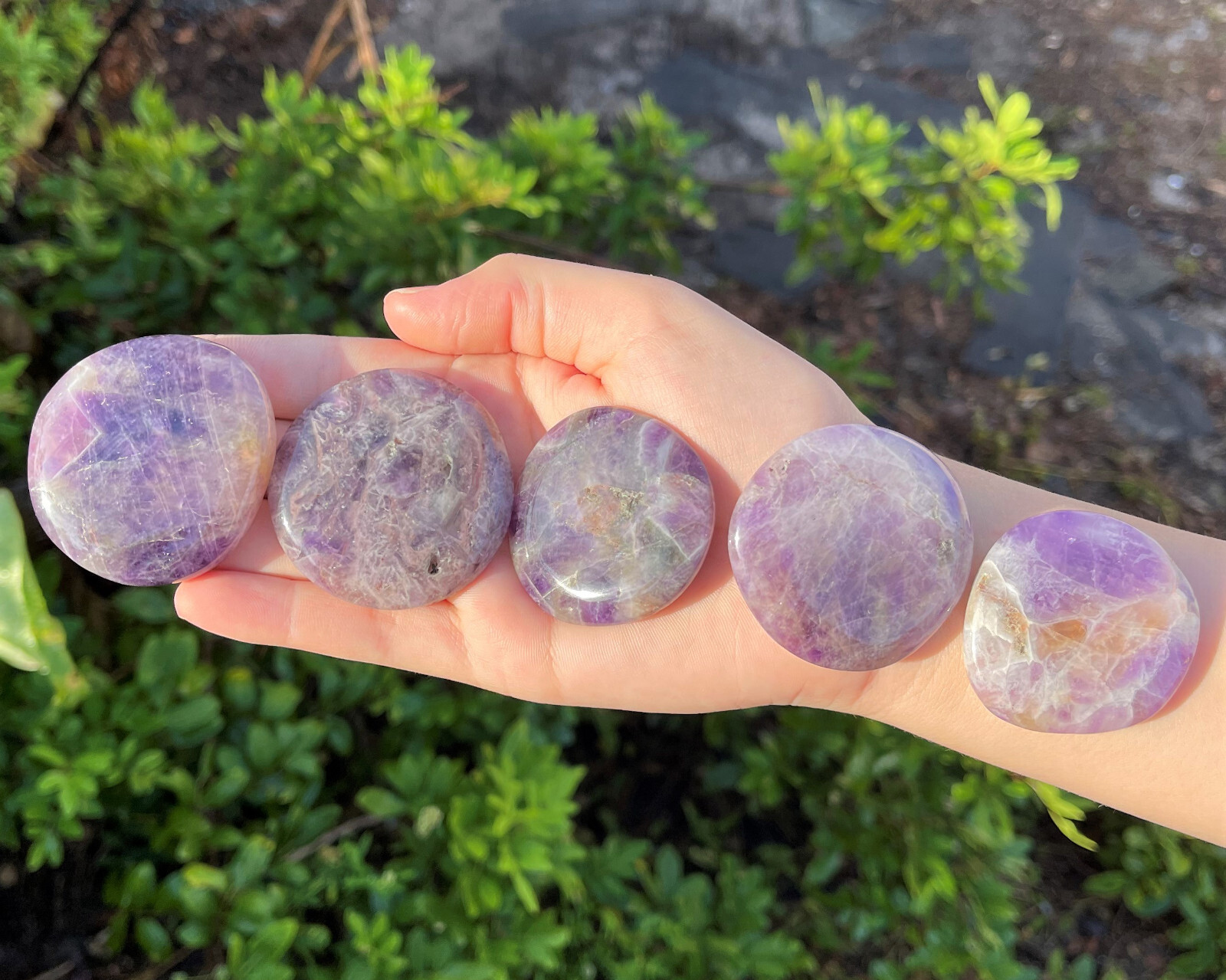 Amethyst Pocket Palm Stone MEDIUM (Smooth Polished Amethyst Worry Stone)
