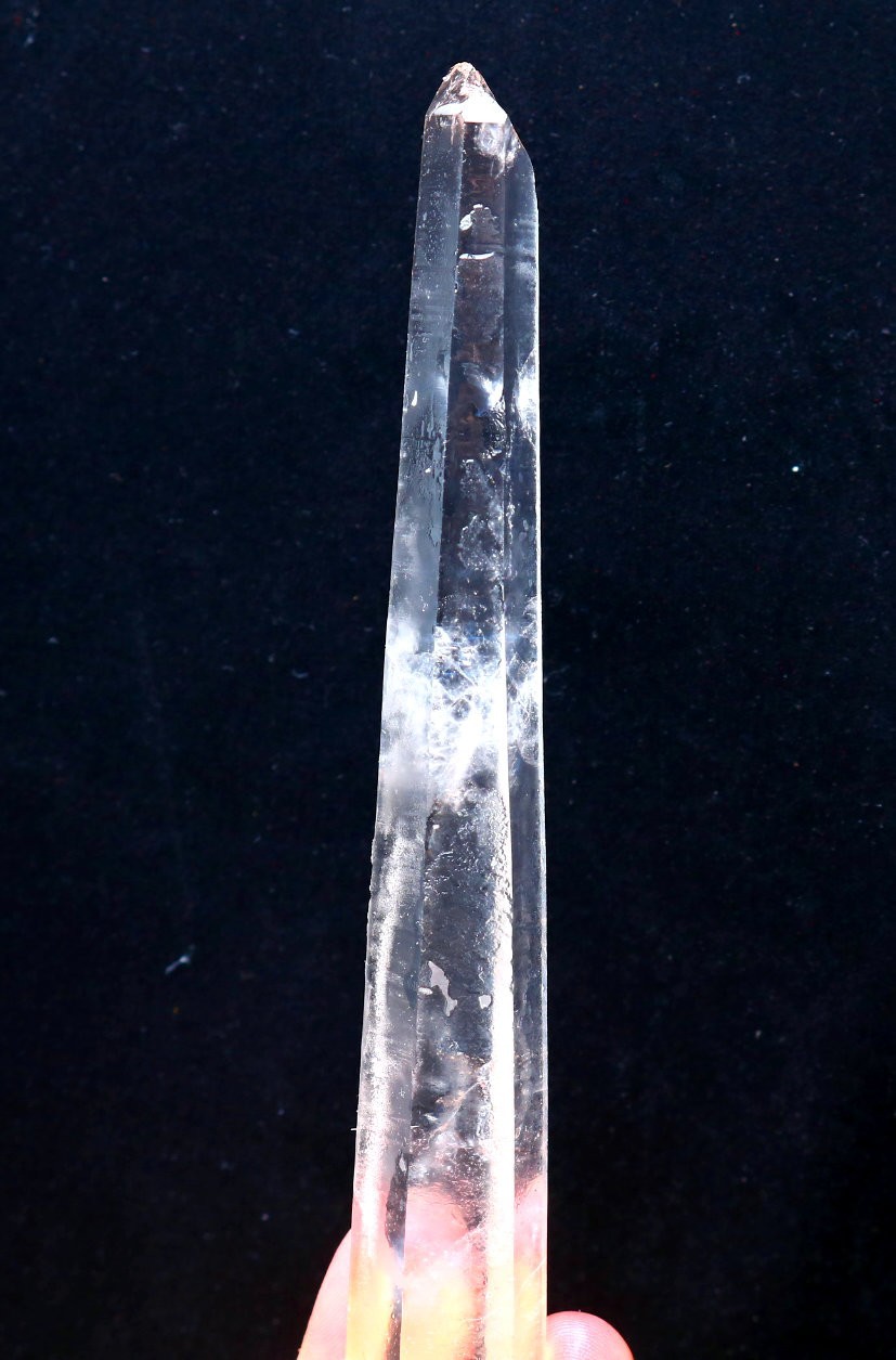 Natural transparent “blue needle pyramid” crystal iron ore mineral specimen