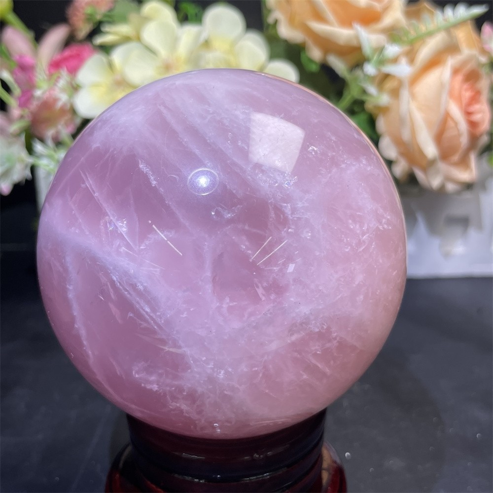 2.2LB 3.5″ Natural Rose Quartz Sphere Ball Decor Crystal Heal Reiki Rainbow