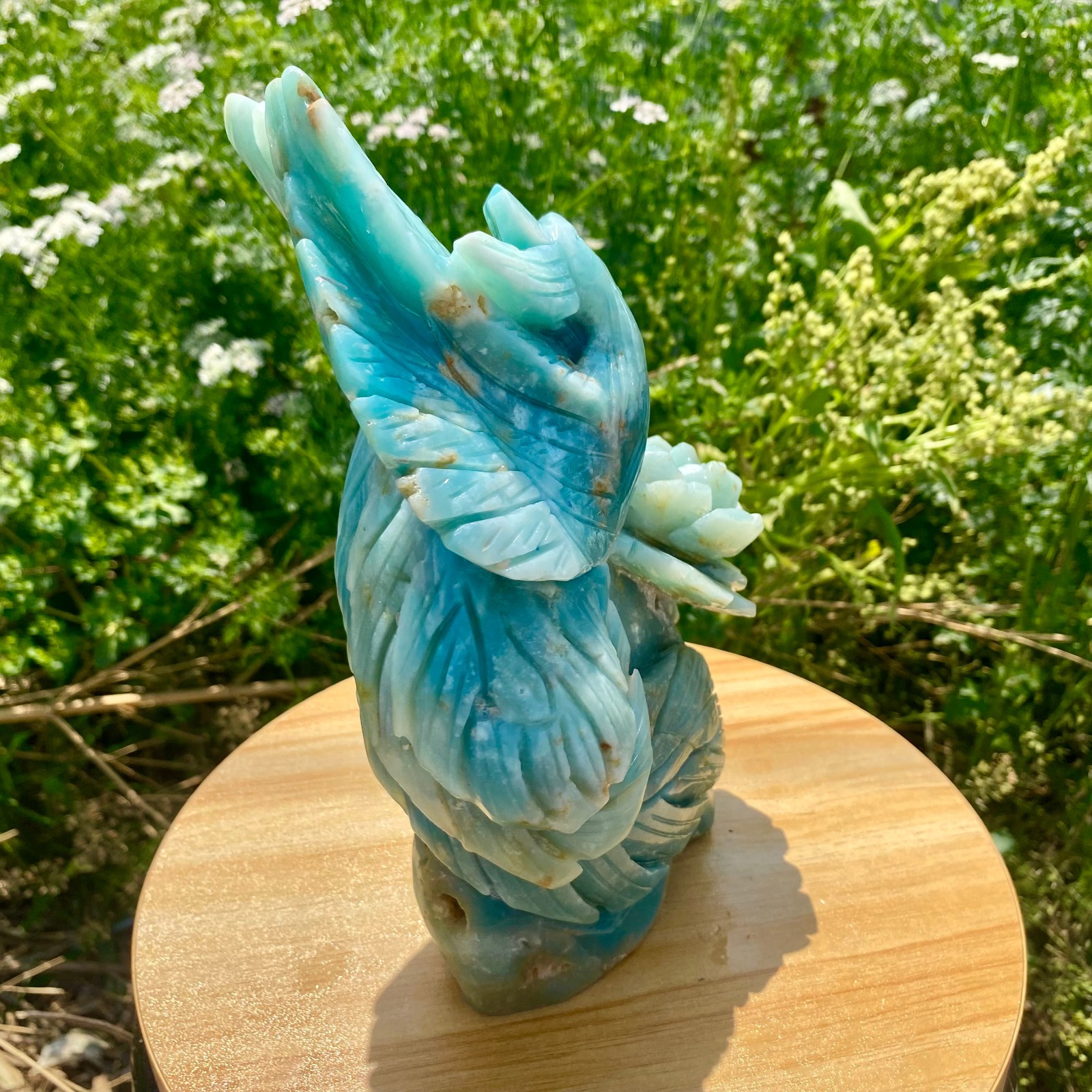 6.17LB Natural Blue Vein Stone Phoenix Carving, Home Decoration