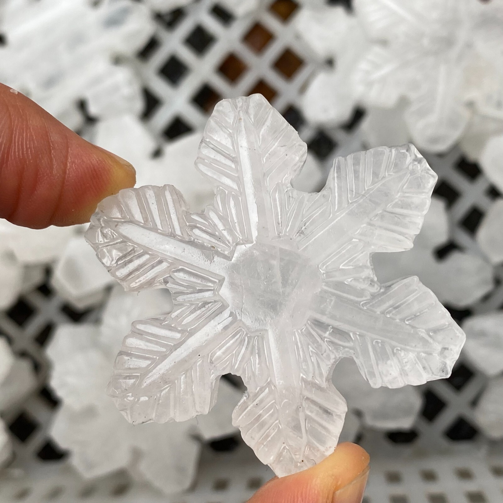 TOP Natural Gypsum Selenite snow Hand Carved Quartz Crystal Reiki healing 1PC