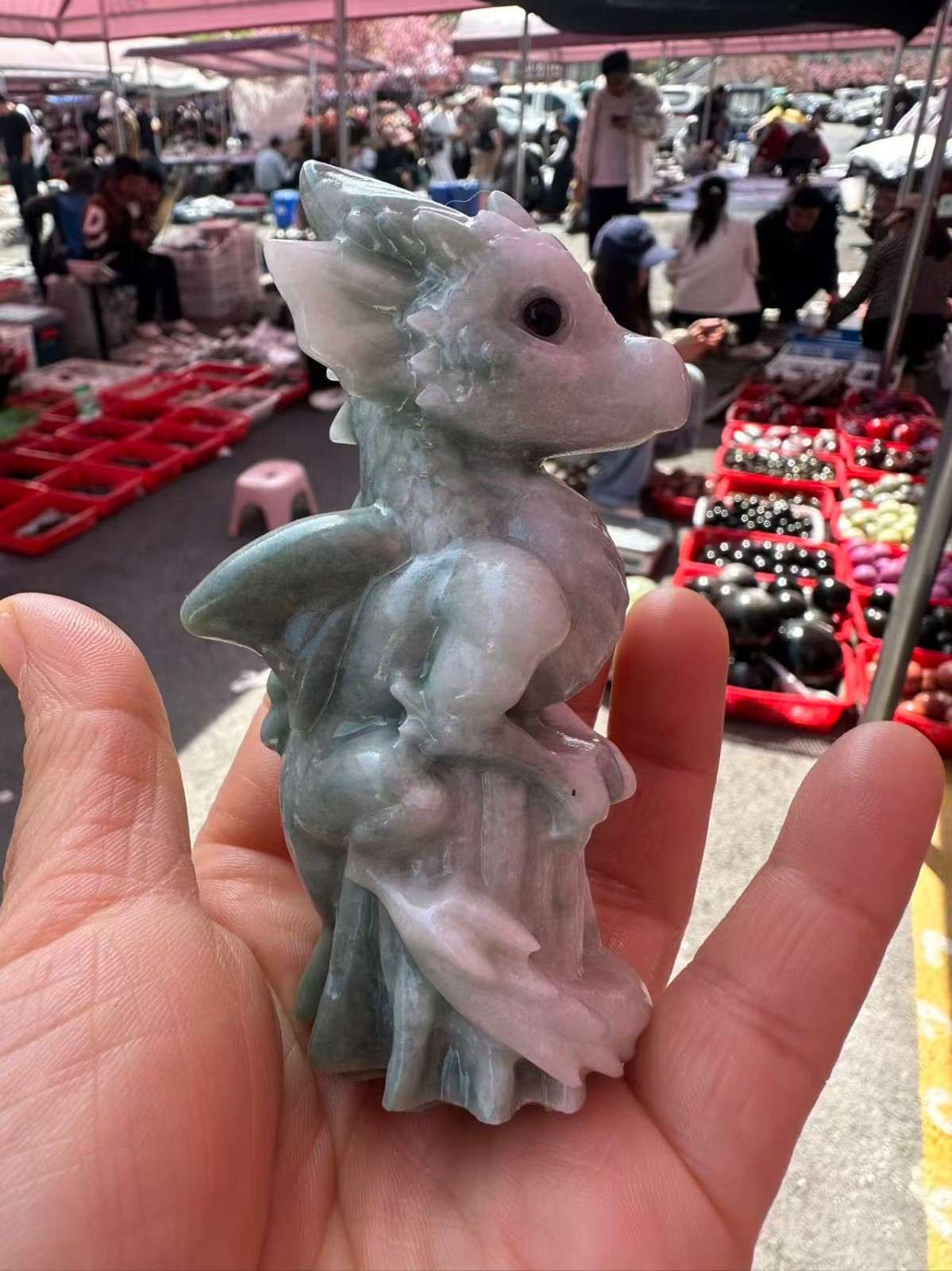 1pc Natural Jade Quartz Carved Little Dragon Crystal Reiki Healing Decor