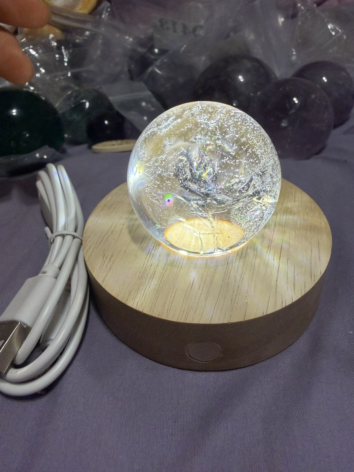 Wooden LED Light Base Display Stand for Acrylic Resin Crystal Sphere Glass Art