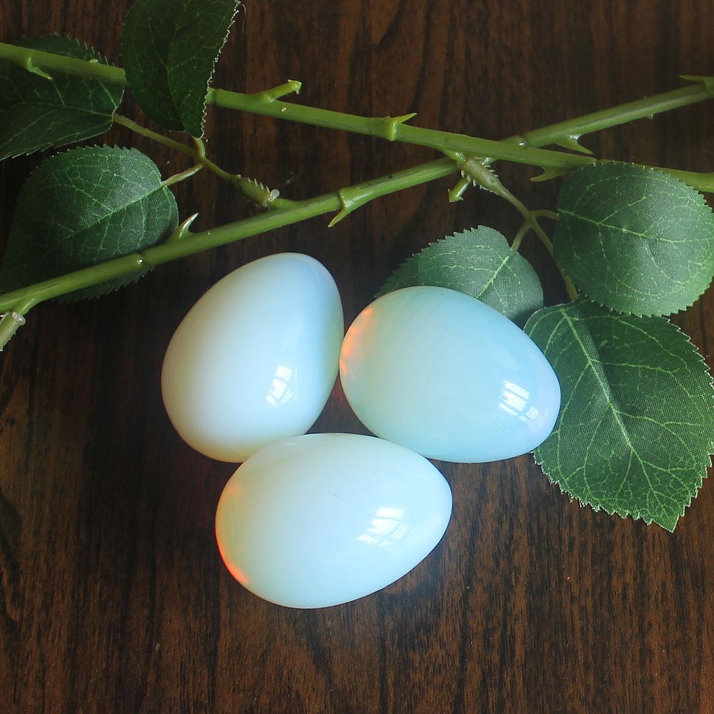 1.92” Crystal white opalite egg with wood stand chakra stones reiki healing