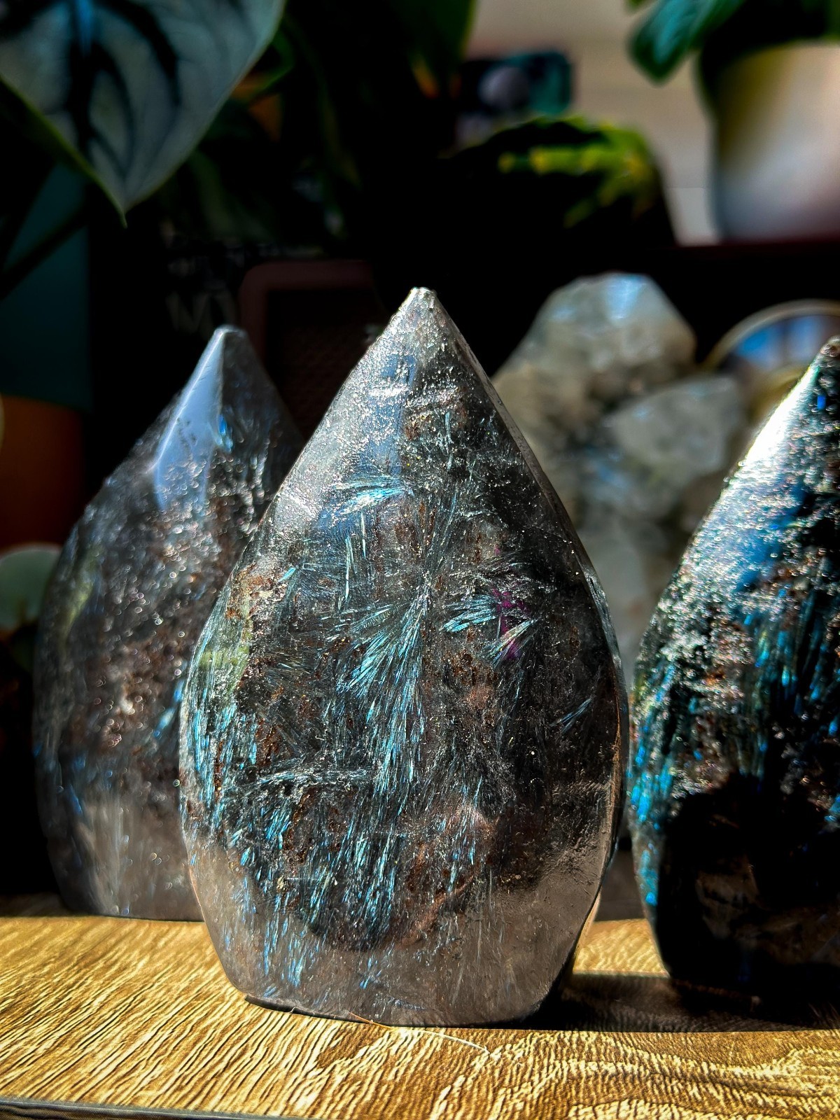 Natural Arfvedsonite Flame Crystal Polished Stone Decor Free US Shipping