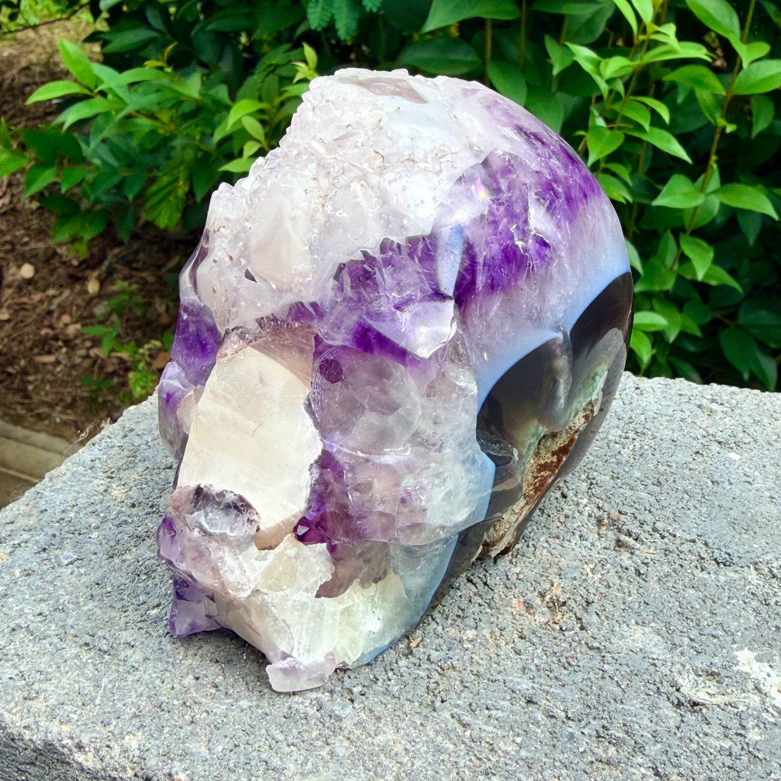 2.71lb Amethyst agate crystal cave skull, Rare hand carved skull specimen