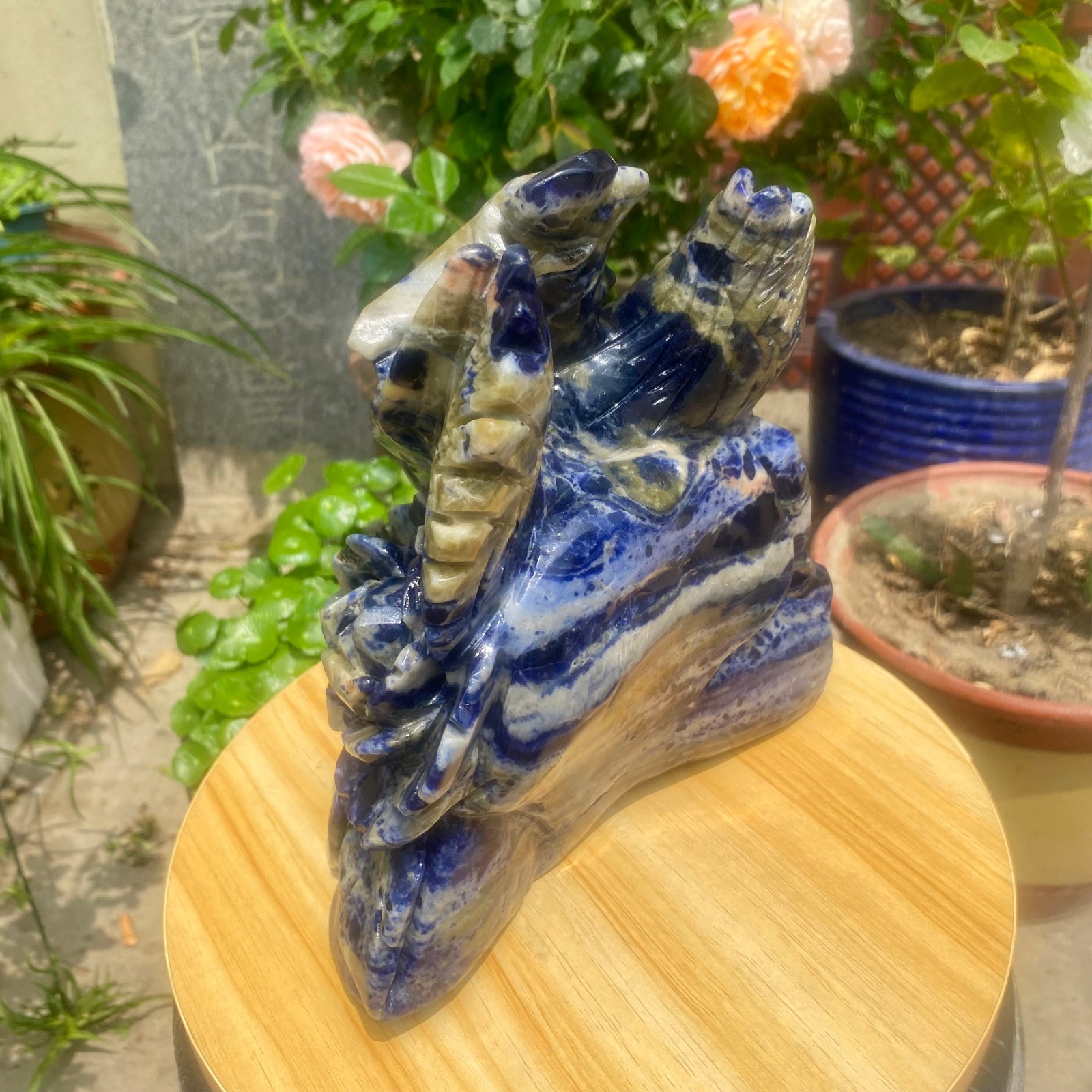 6.61LB Natural Blue Vein Stone Phoenix Carving, Home Decoration
