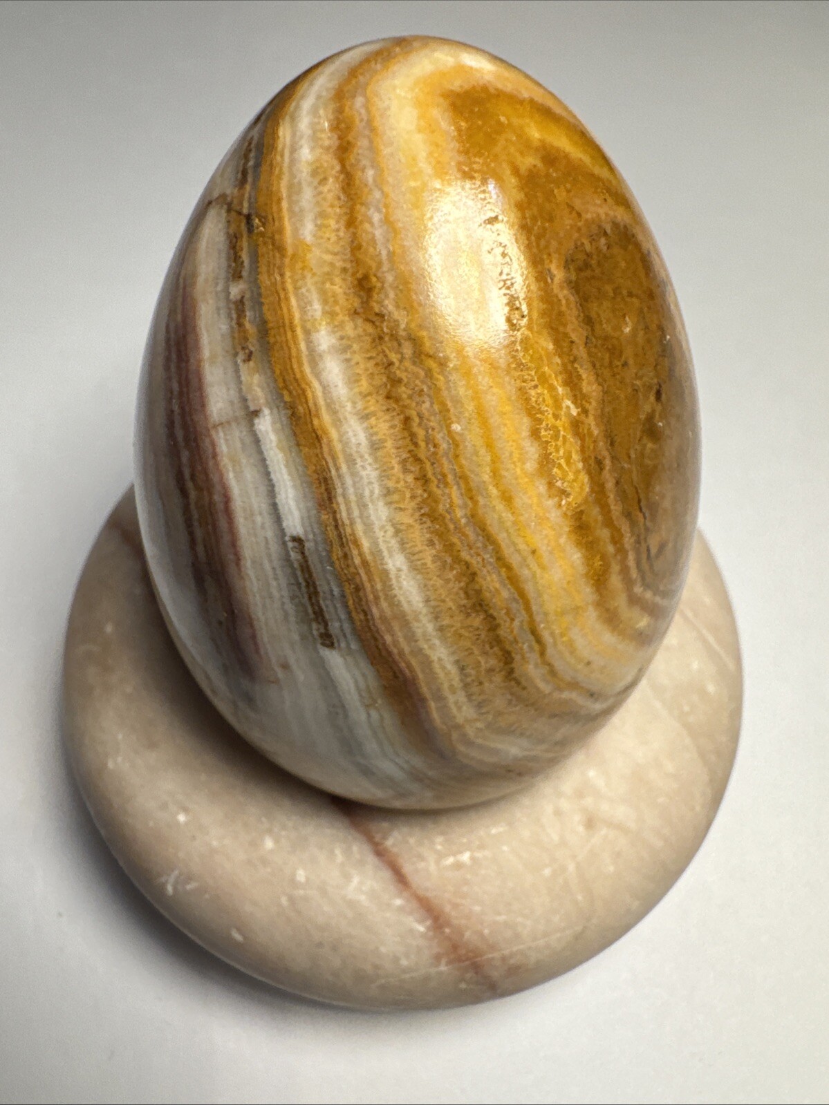 Vintage Beautiful Brown And White Tones Polished Onyx Egg With Marble Stand