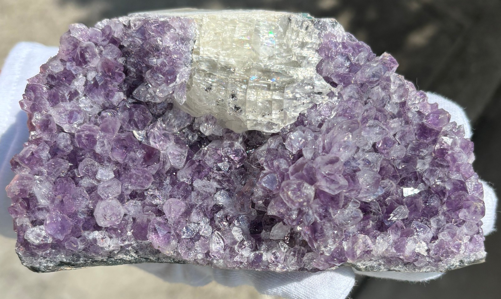 USA SALE 629g/1.38LB AMETHYST with CLEAR CALCITE SPECIMEN FREE STANDING FREEFORM
