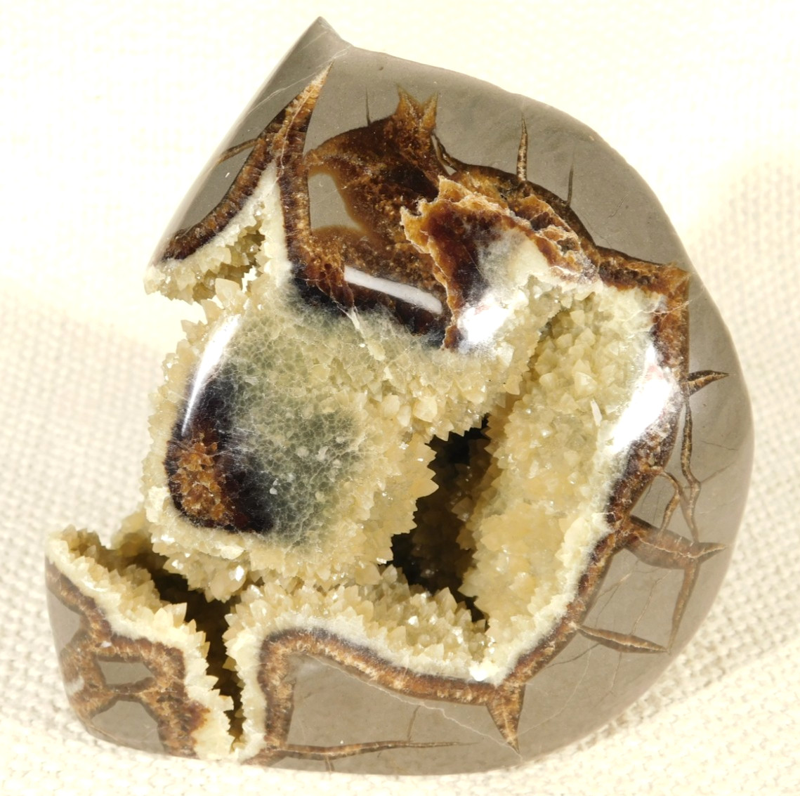 Big Polished AAA Crystal Filled Hollow Septarian GEODE Free Form Utah 1044gr