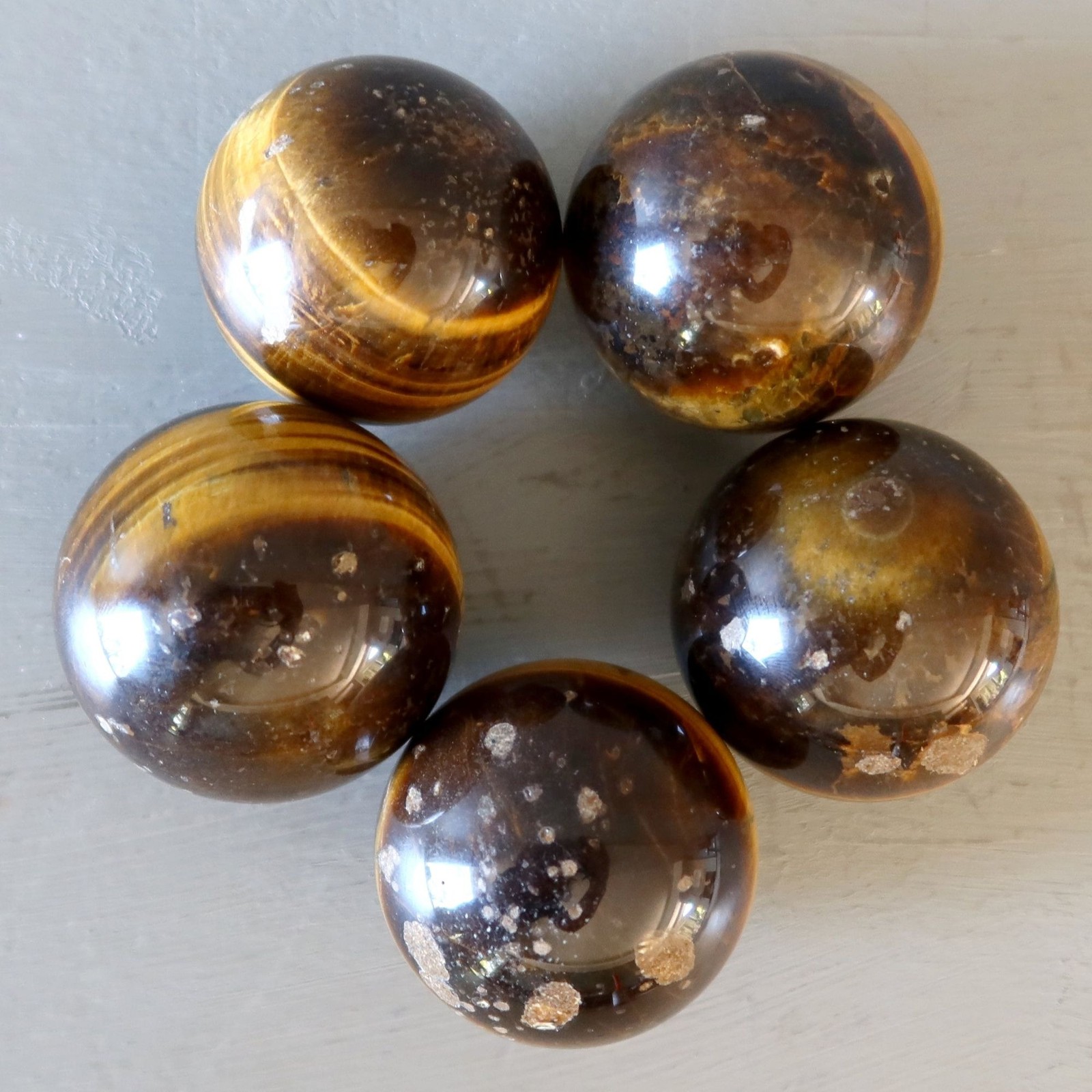 Lot of 5 Tigers Eye Sphere Bundle Golden Brown Natural Crystal Ball Bulk 1.8LBS