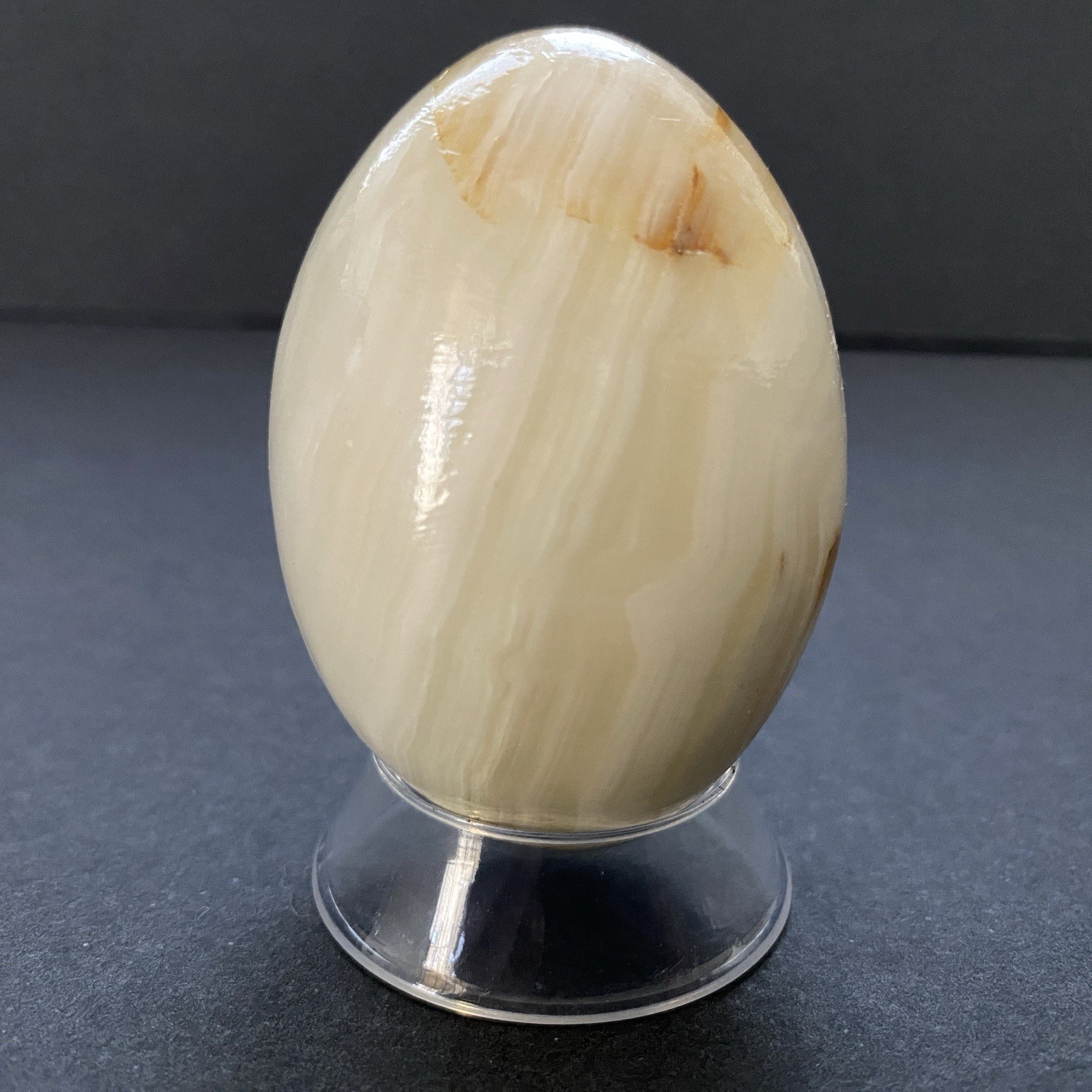 Natural Onyx Stone Egg With Stand Hand Polished Banded Agate Calcite Crystal