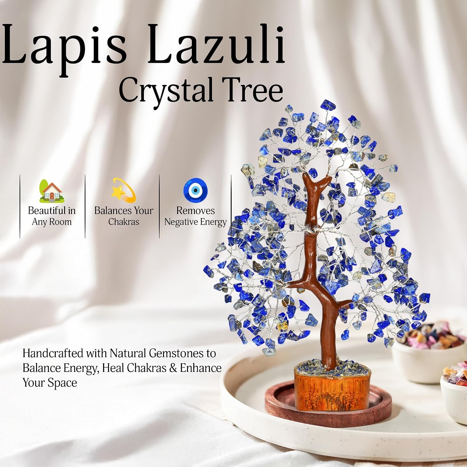 Handcrafted 10-Inch Chakra Tree of Natural Lapis Lazuli – Elegant Gift Choice