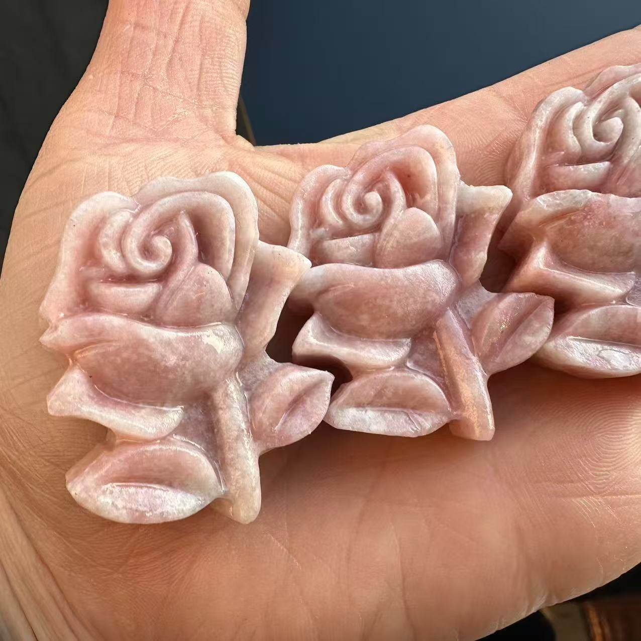 1pc Natural Pink opal Quartz hand-Carved flower skull Crystal Reiki healing gift