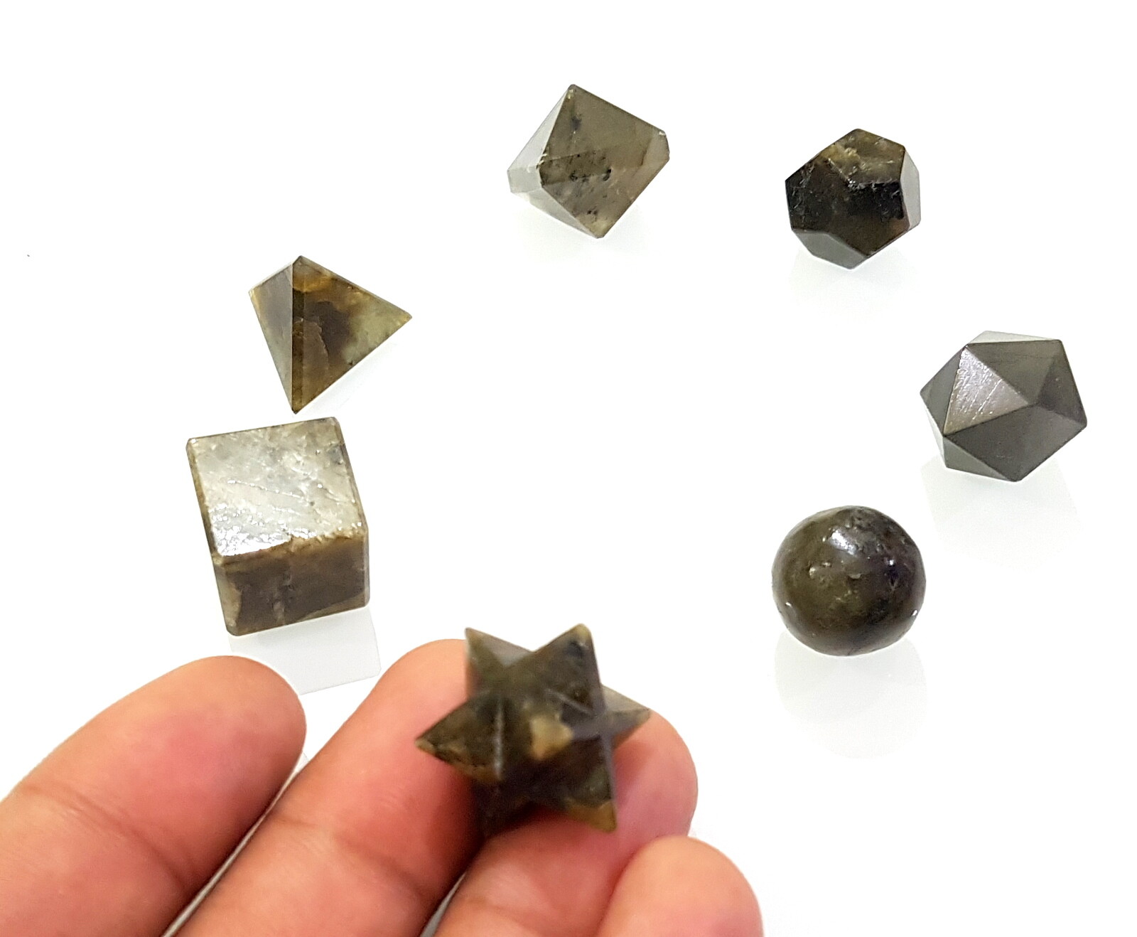 Natural Labradorite Fire Rainbow Sacred Geometry Set