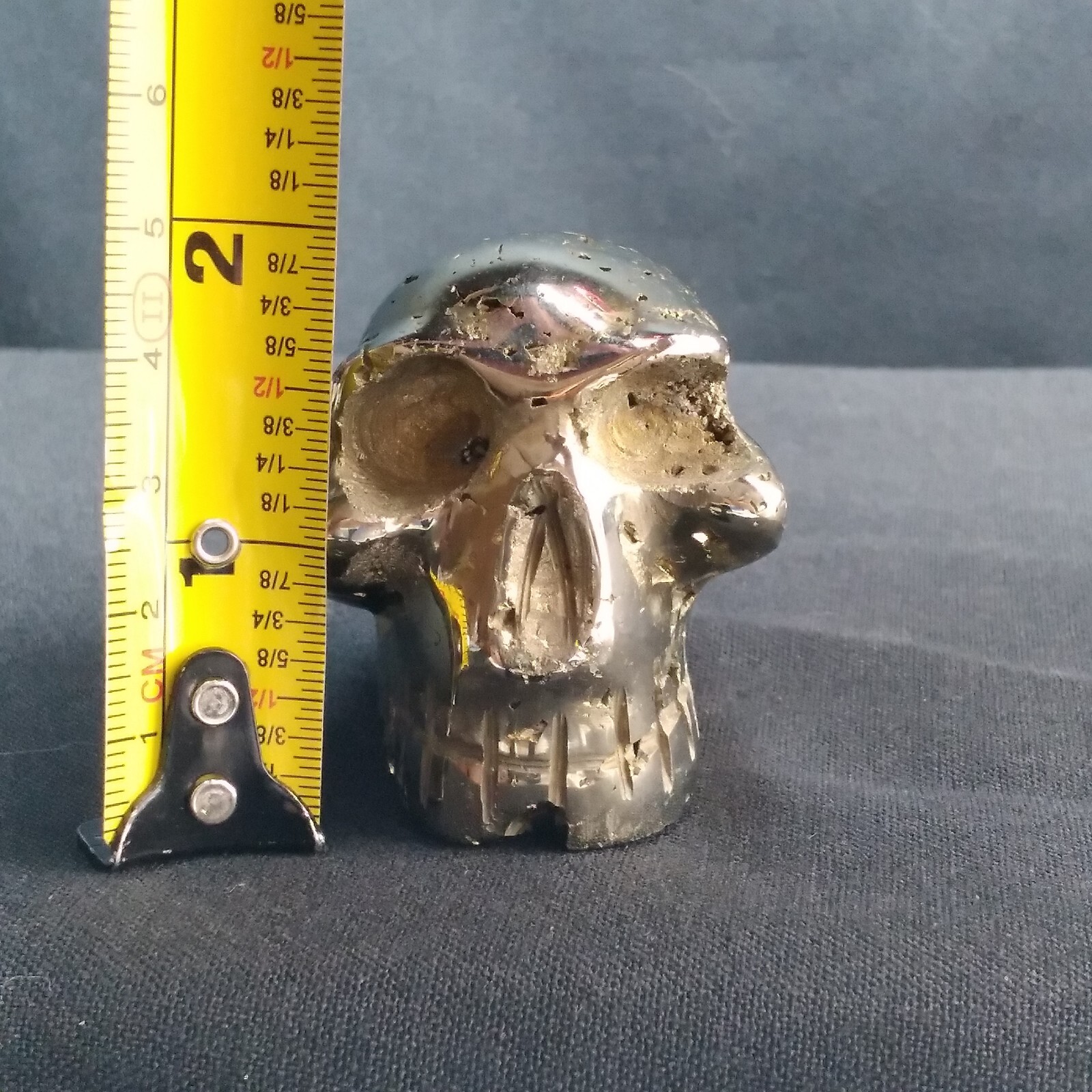 Hand Carved Skull Peruvian Pyrite Fools Gold Open Crystal Chambers Detail Heavy