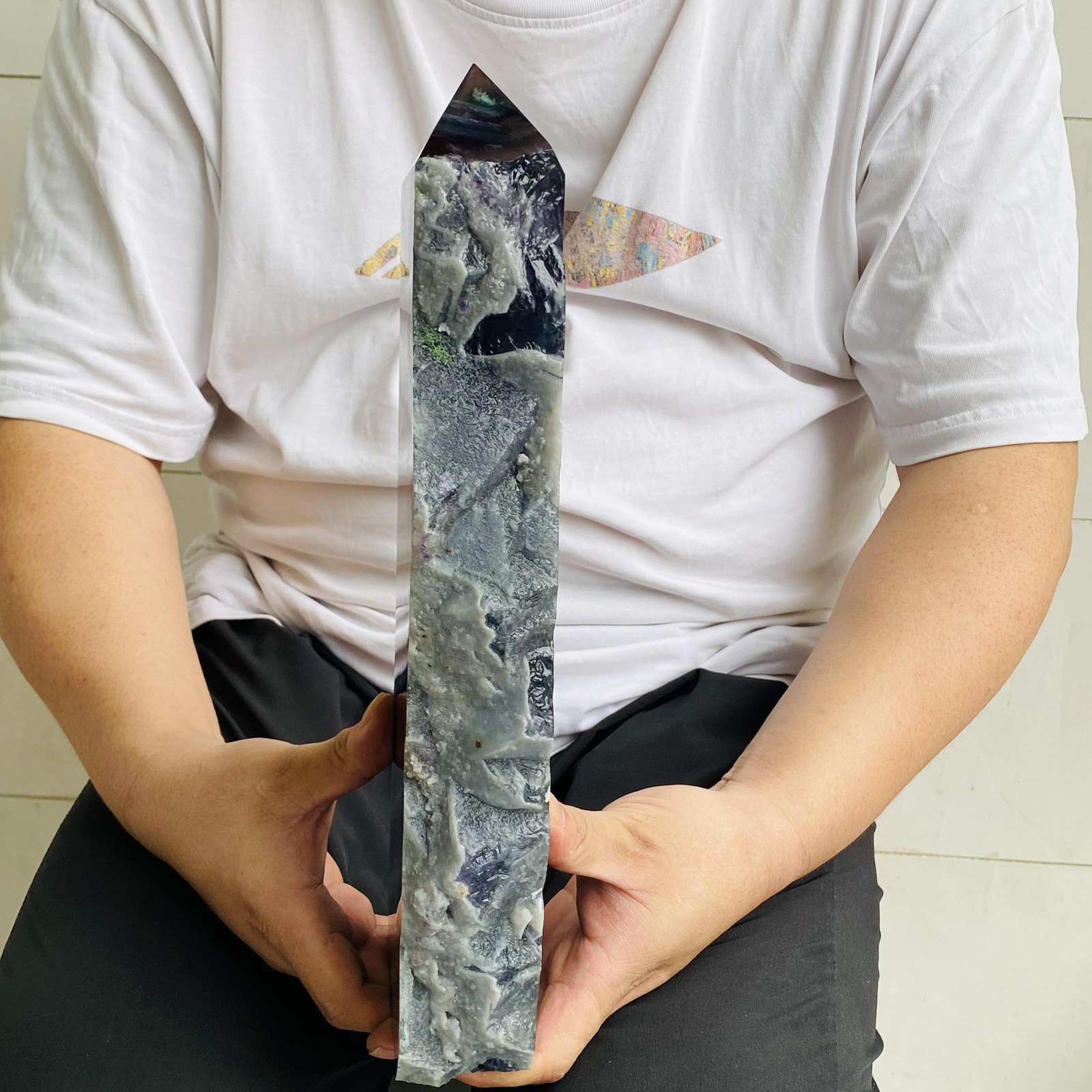 Natural Fluorite Obelisk Quartz Crystal Healing Reiki Wand Tower Point 4880g
