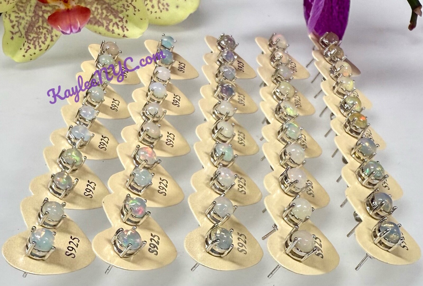 Wholesale Lot 5 Pairs Natural Opal Sterling Silver 925 Studs 6mm Round