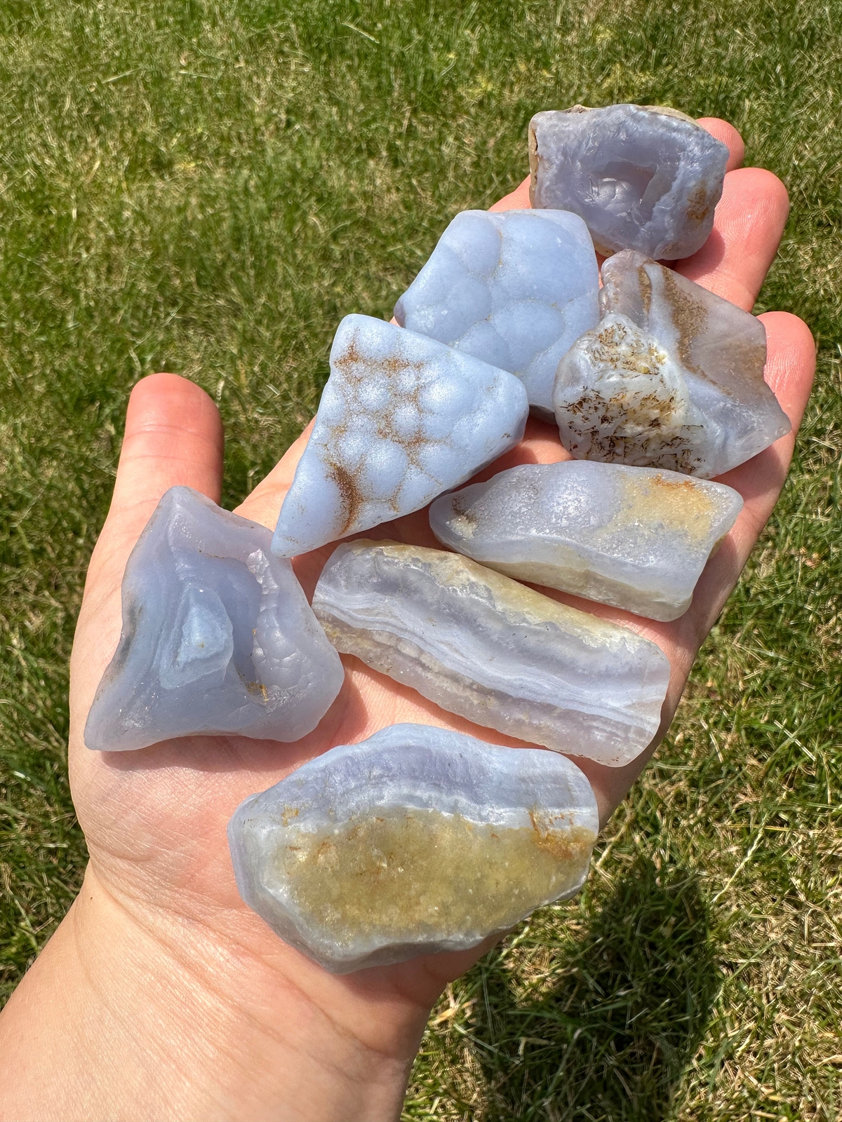 Blue Chalcedony (Tumbled, not Polished), Natural Chalcedony from Namibia