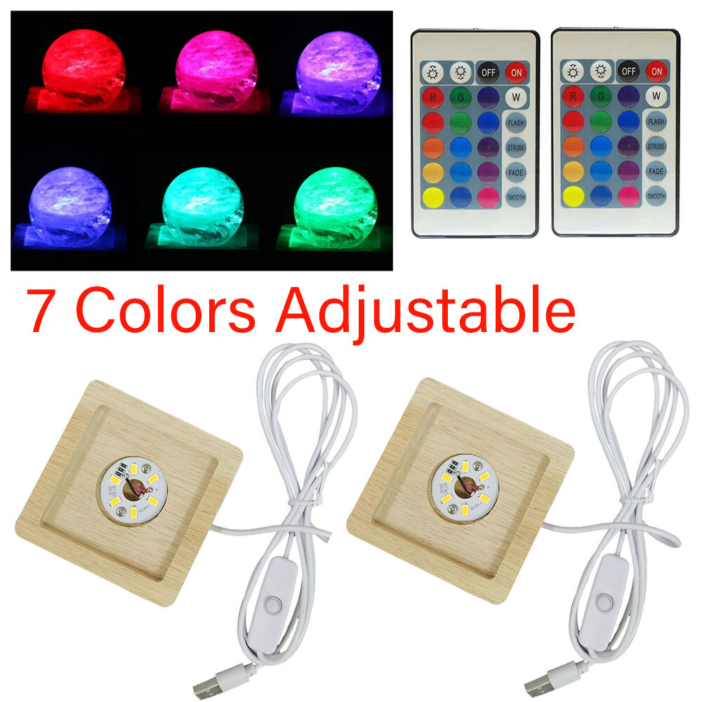 2pc 7 colors LED Light Display Base Wooden Lighted Base Stand for Laser Crystal