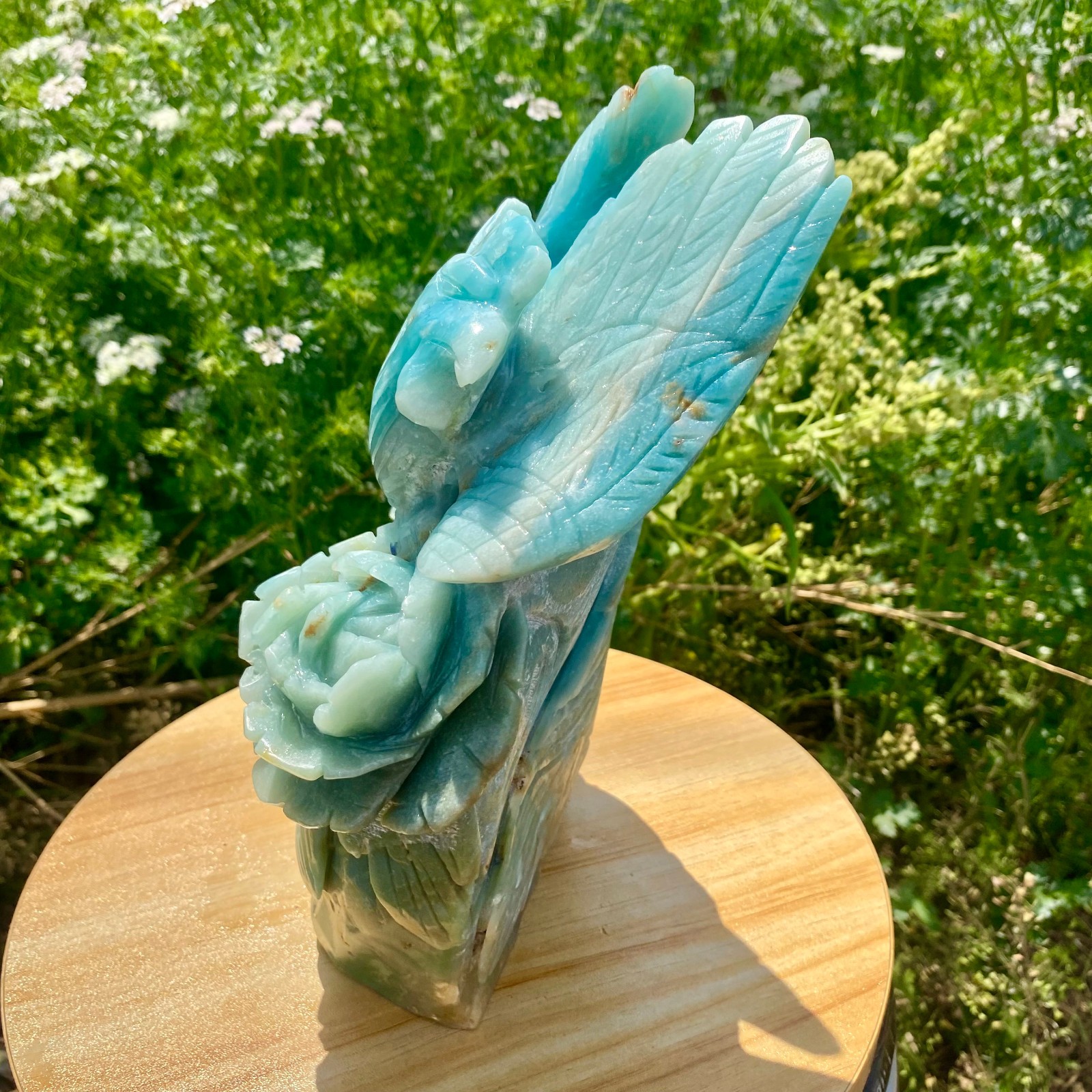 6.17LB Natural Blue Vein Stone Phoenix Carving, Home Decoration