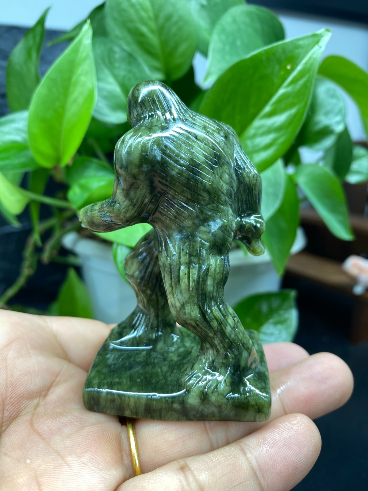 3” Natural Green Jade Sasquatch skull carved quartz crystal Reiki healing 1pc