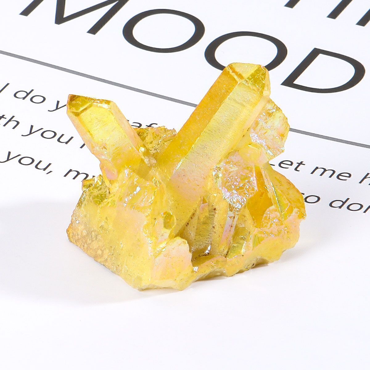 50g Natural Aura Titanium Gemstone Quartz Crystal Cluster Specimen Healing Yello