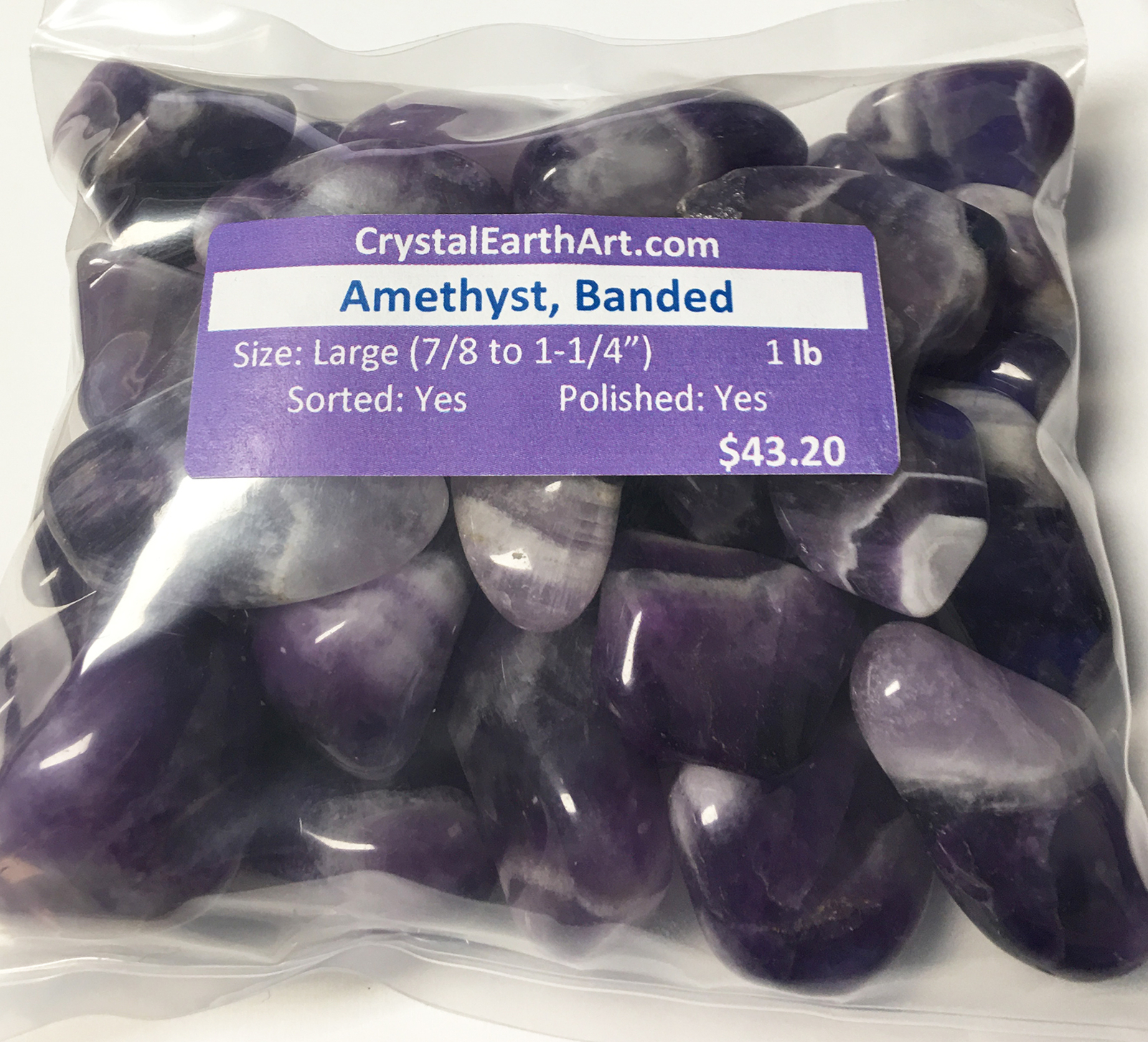AMETHYST Banded Large (7/8-1-1/4″) A Grade polished stones. 1 lb