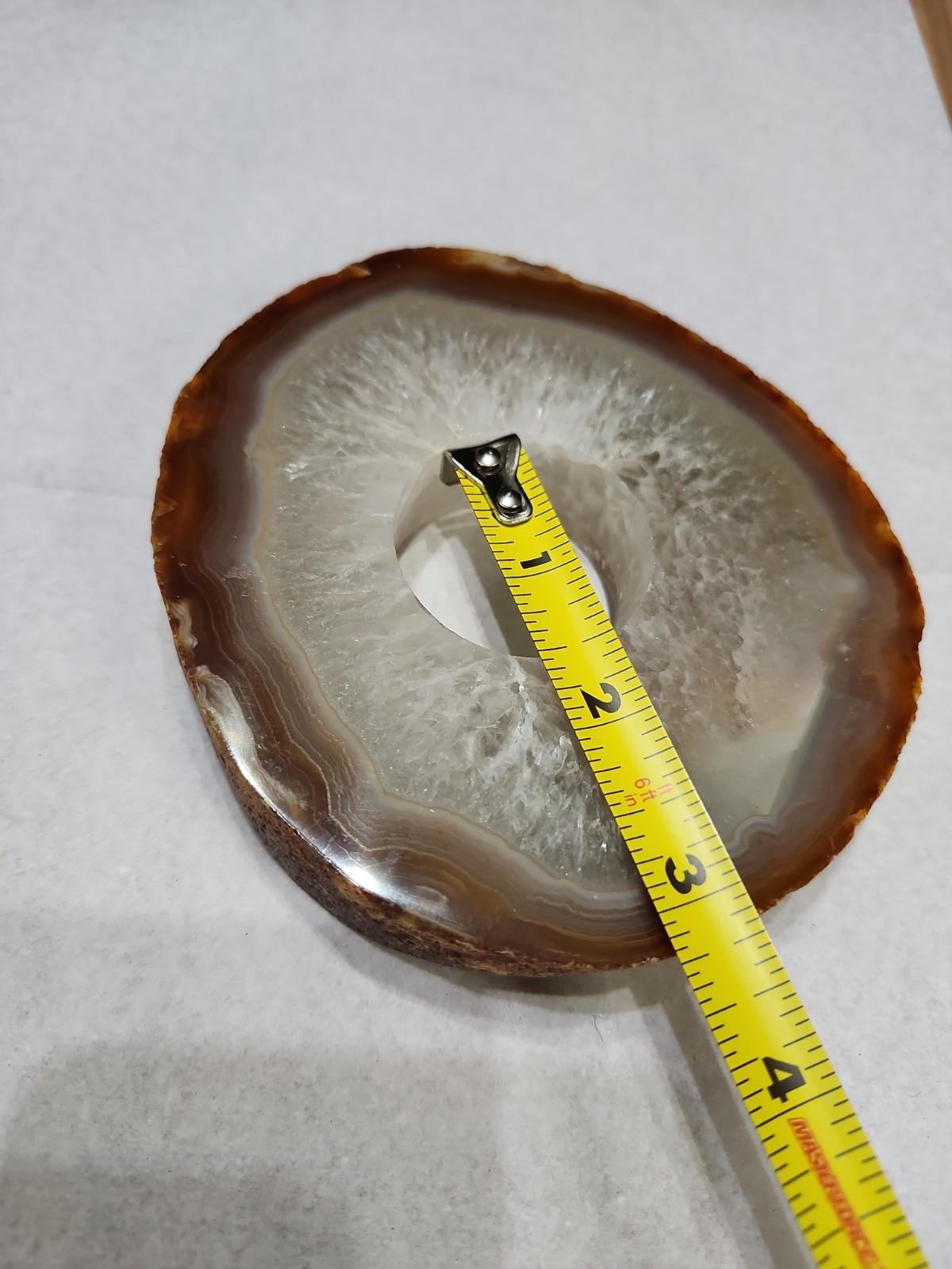 Polished Agate Geode Thick Slice 1.5 Inch Drilled Hole Brown And Clear 5×1 Inch