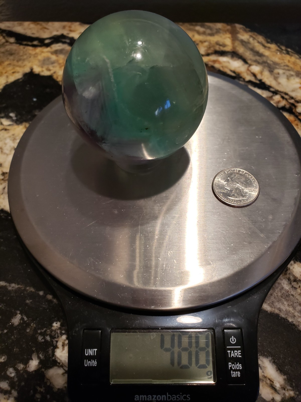 2.6″ Green and Purple Fluorite Quartz Crystal Sphere Ball Orb Rainbow UV, 488g