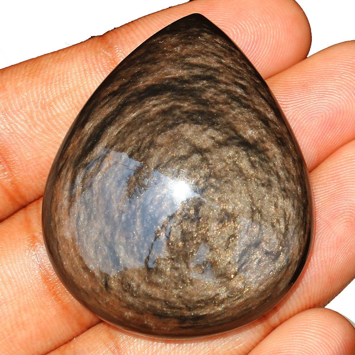 4 Pcs Natural Eye Of Copper Obsidian High Quality Teardrop Crystal Palmstones