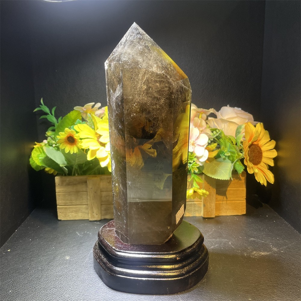 5.5LB 10.6″ A++Natural Smoky Quartz Obelisk Tower Quartz Crystal Energy +Stand