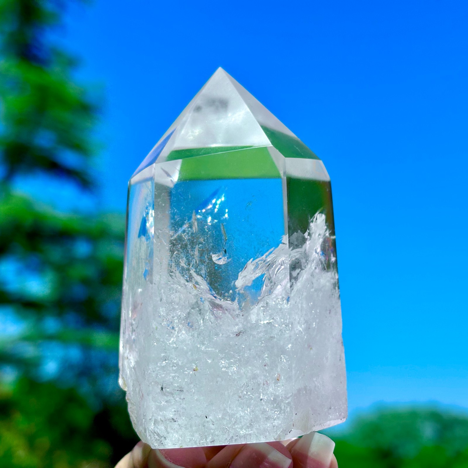 274G Natural Clear White Crystal Obelisk Transparent Quartz Energy Column Reik