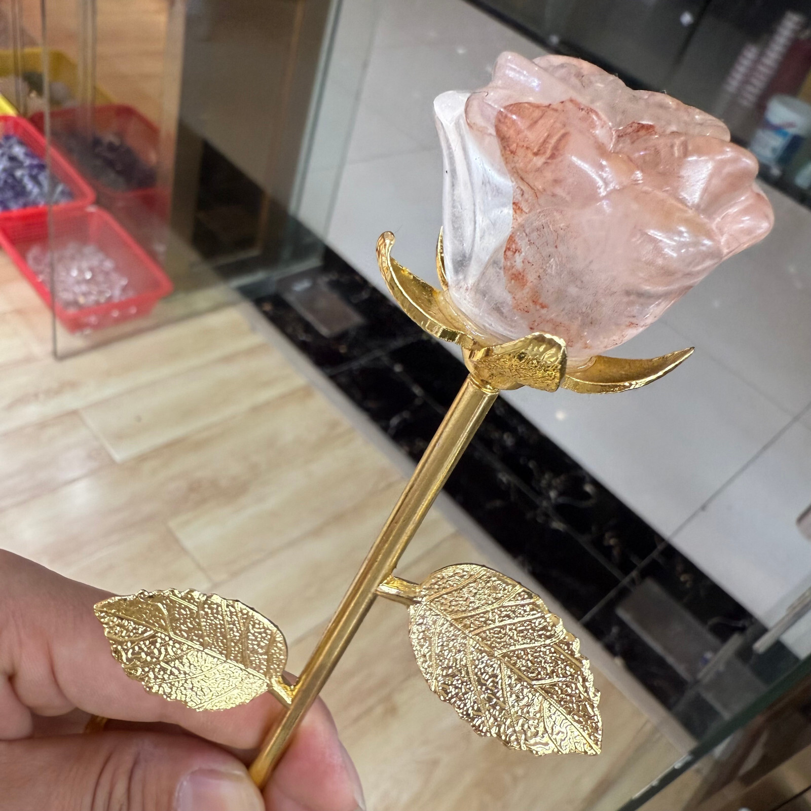 20cm natural crystal red gum flower Single head rose Decor heal Gift 1pc