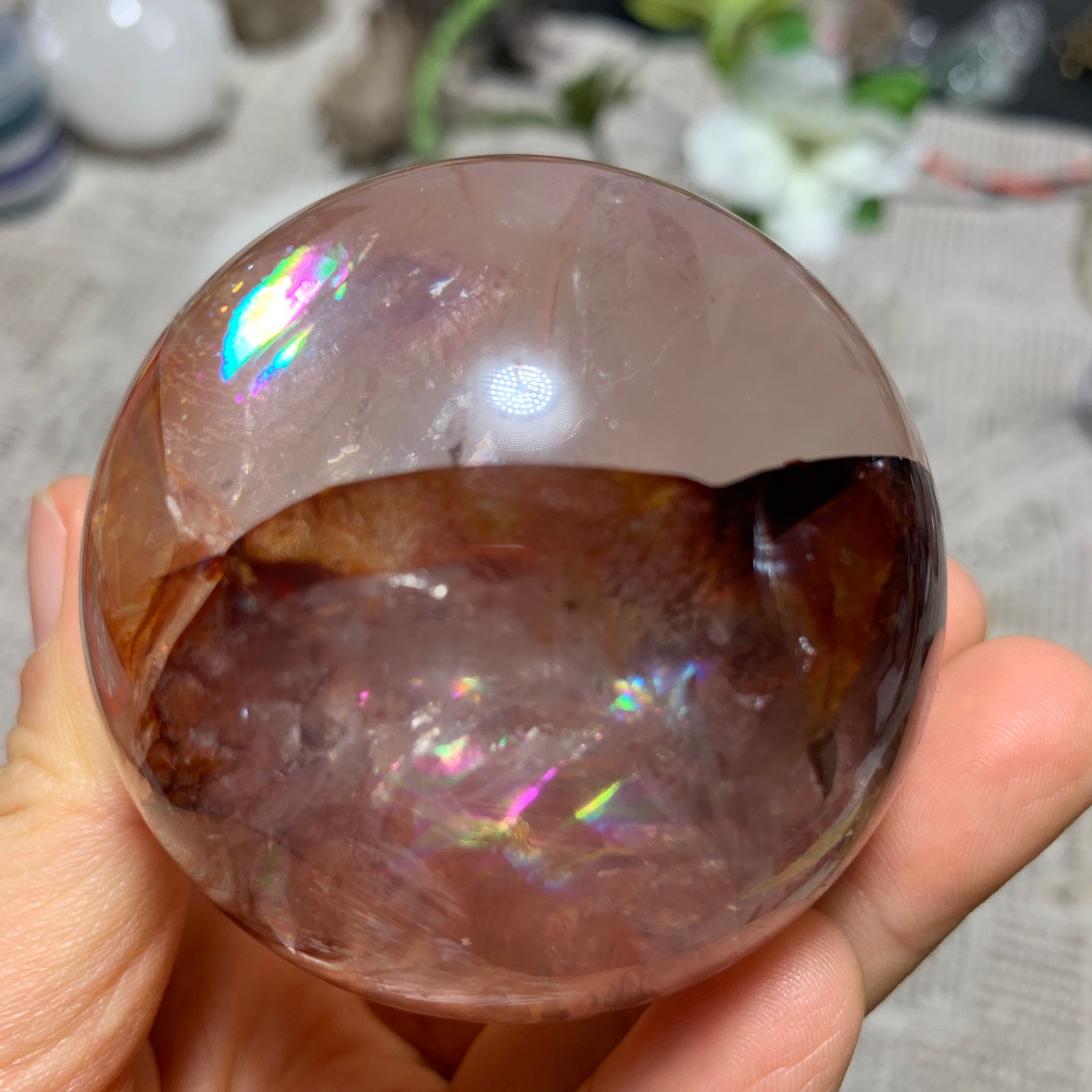 344G Natural Red Gum Flower Ball Crystal Sphere Specimen Energy Healing Reiki