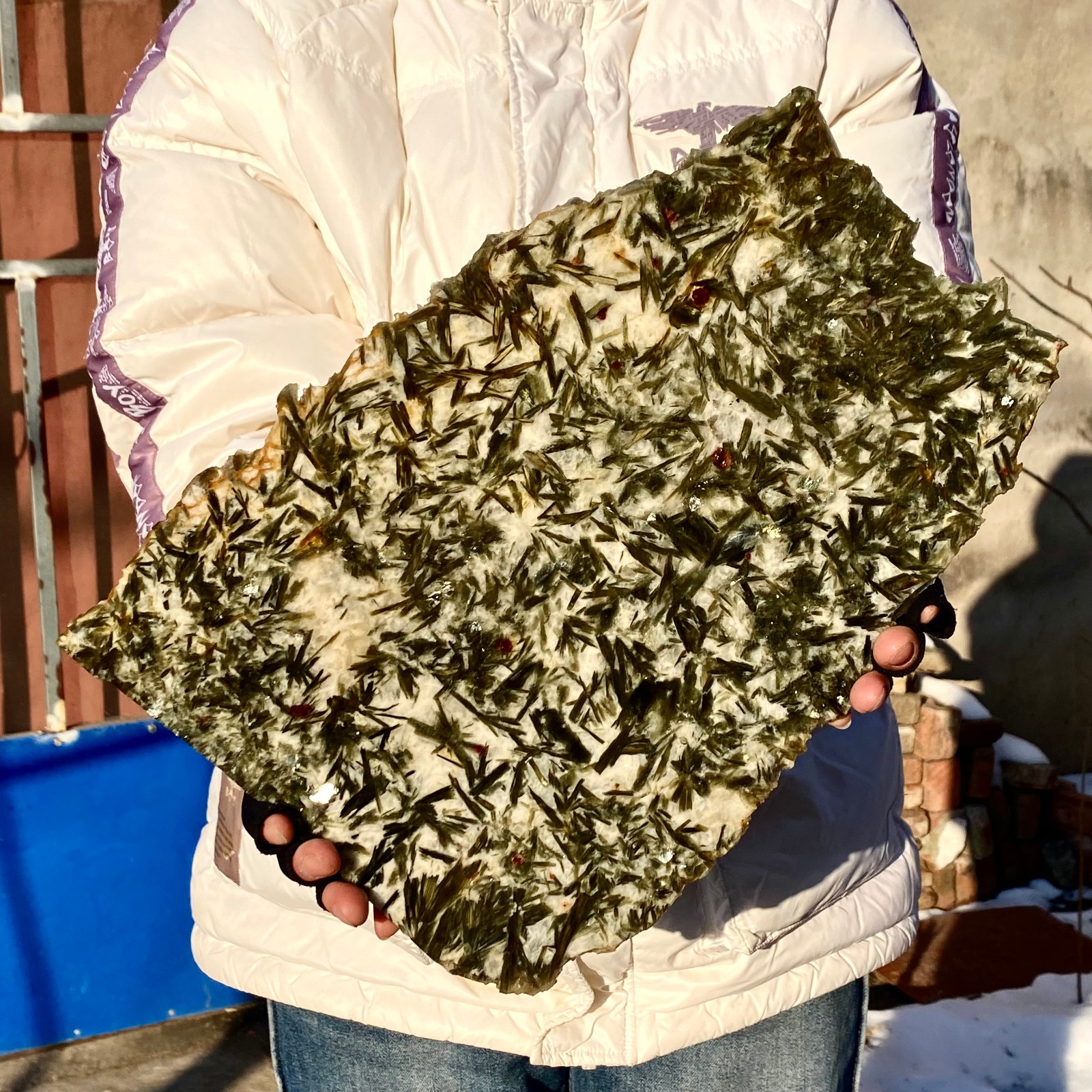2.2LB Natural Green Lepidolite SlabGreen Mica Symbiotic garnet Crystal SliceSla
