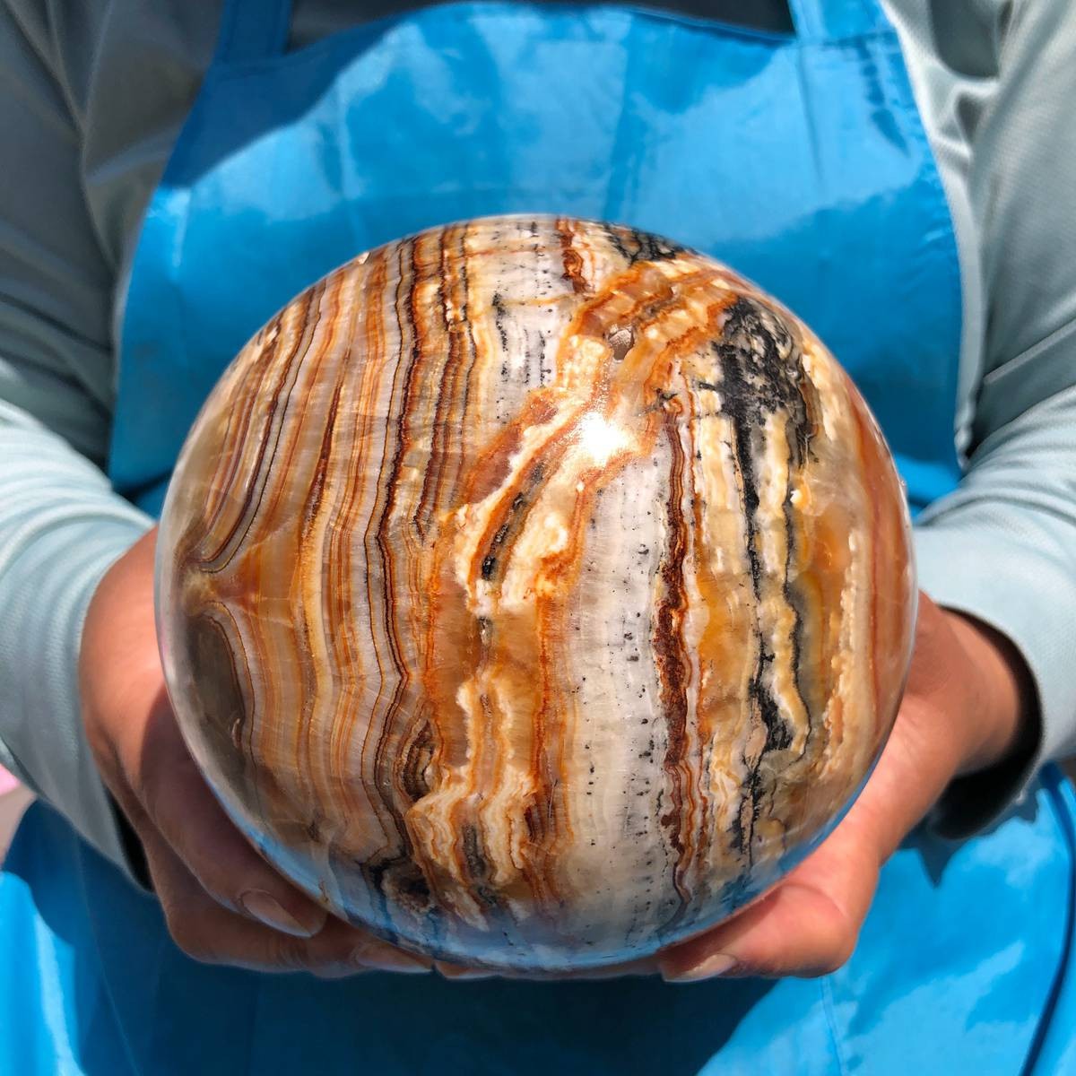 7.12LB Rare Natural Striped Agate Ball Quartz Crystal Sphere Aura Healing 4824
