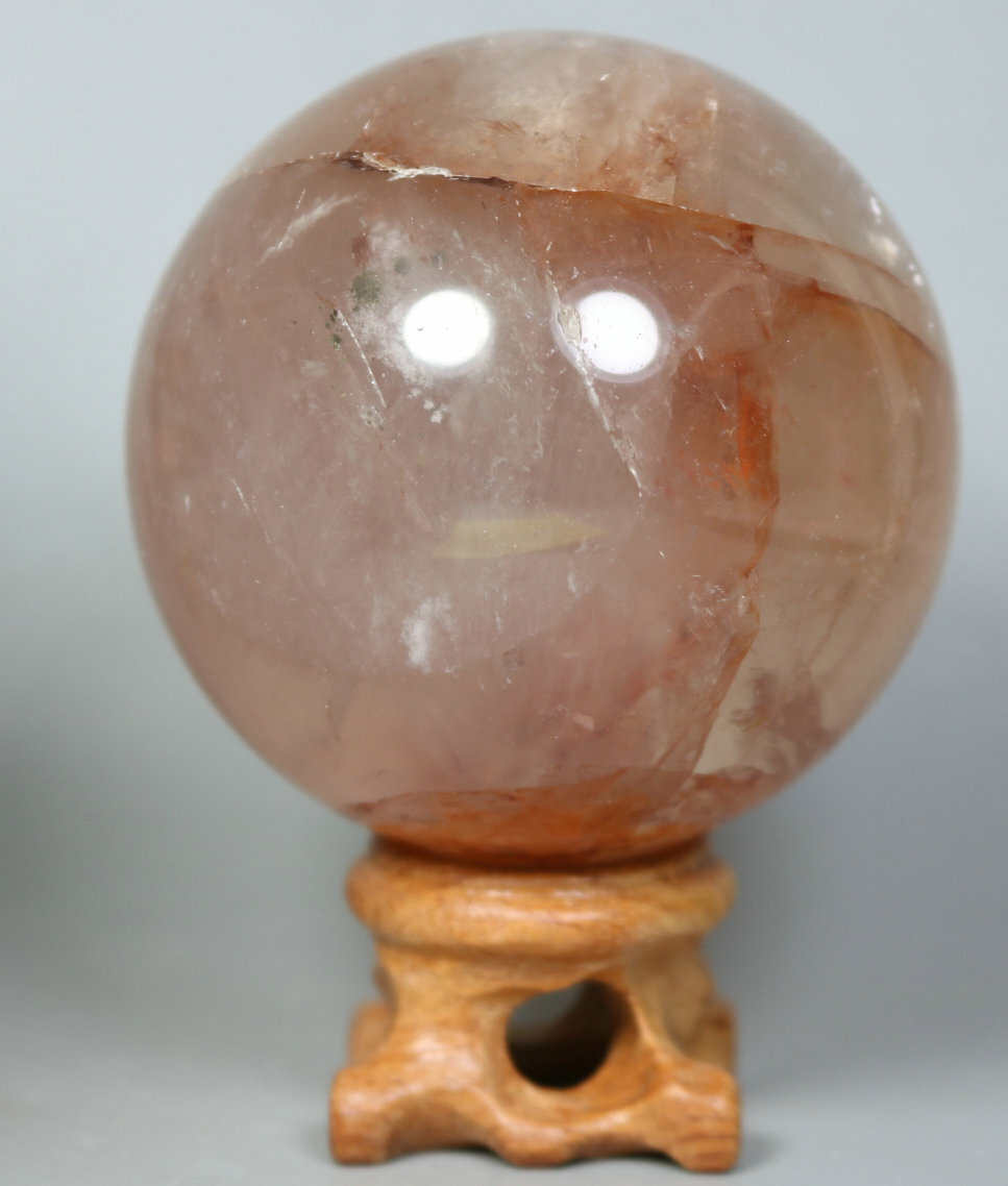 Natural RED FIRE QUARTZ Hematoid Crystal PHANTOM MULTI – INCLUSIONS Sphere Stand