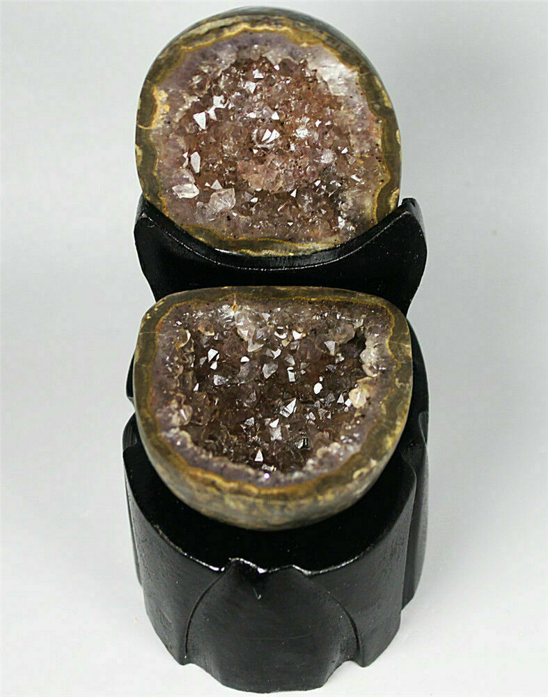 A Pair ! Natural Agate Geode Quartz Crystal Cluster Point Specimen / Stand 266g