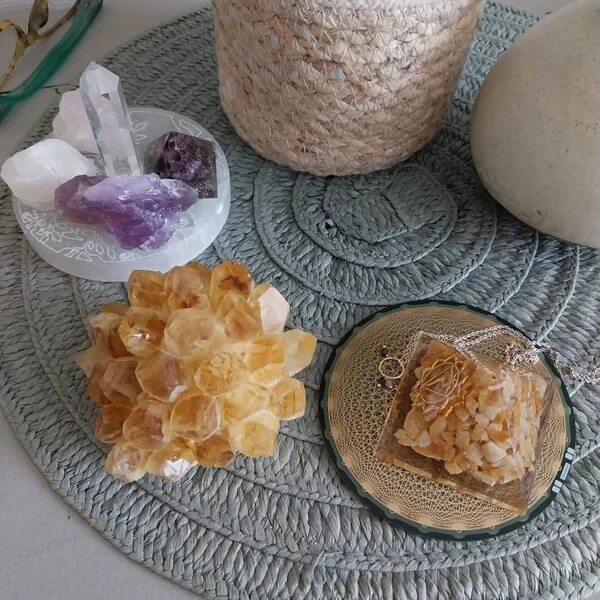 Rare Golden Citrine Crystal Cluster Aura Mineral Specimen Spiritual Healing Deco