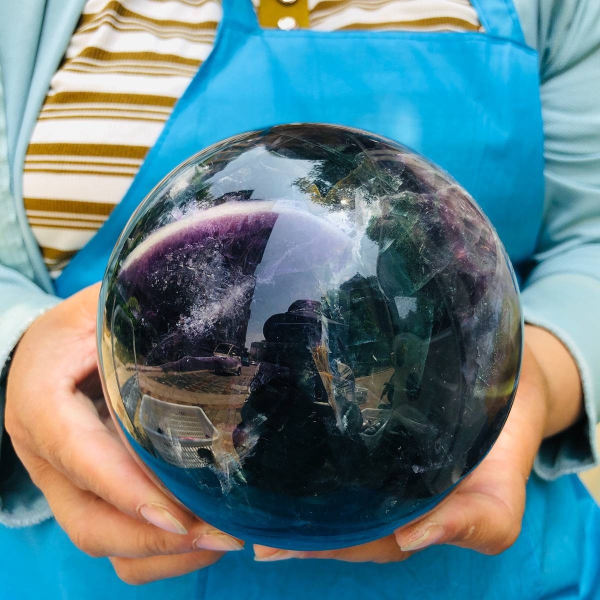 6.13LB Natural Crystal Rainbow Fluorite Sphere Display Ball Reiki Healing