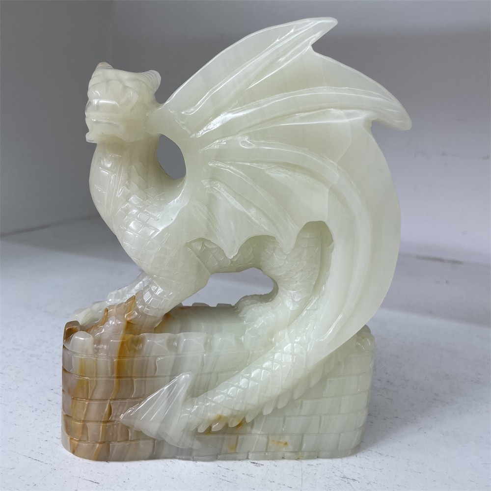 5LB 7.4″ Natural Afghan Jade Castle Flying Dragon Crystal Quartz Reiki Carving