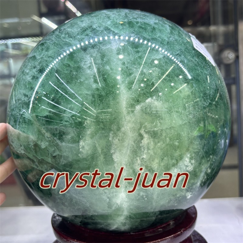 45.1LB Top Natural green fluorite Quartz Sphere Crystal Ball Healing 220mm+stand