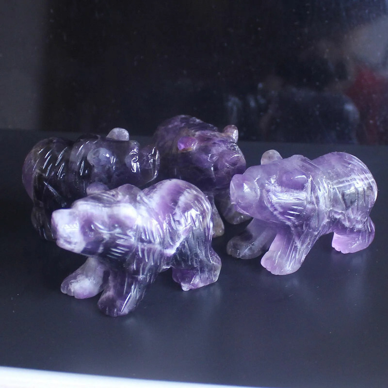 Natural Dreamy Amethyst Quartz Crystal Carved Polar Bear Healing Animal Statue