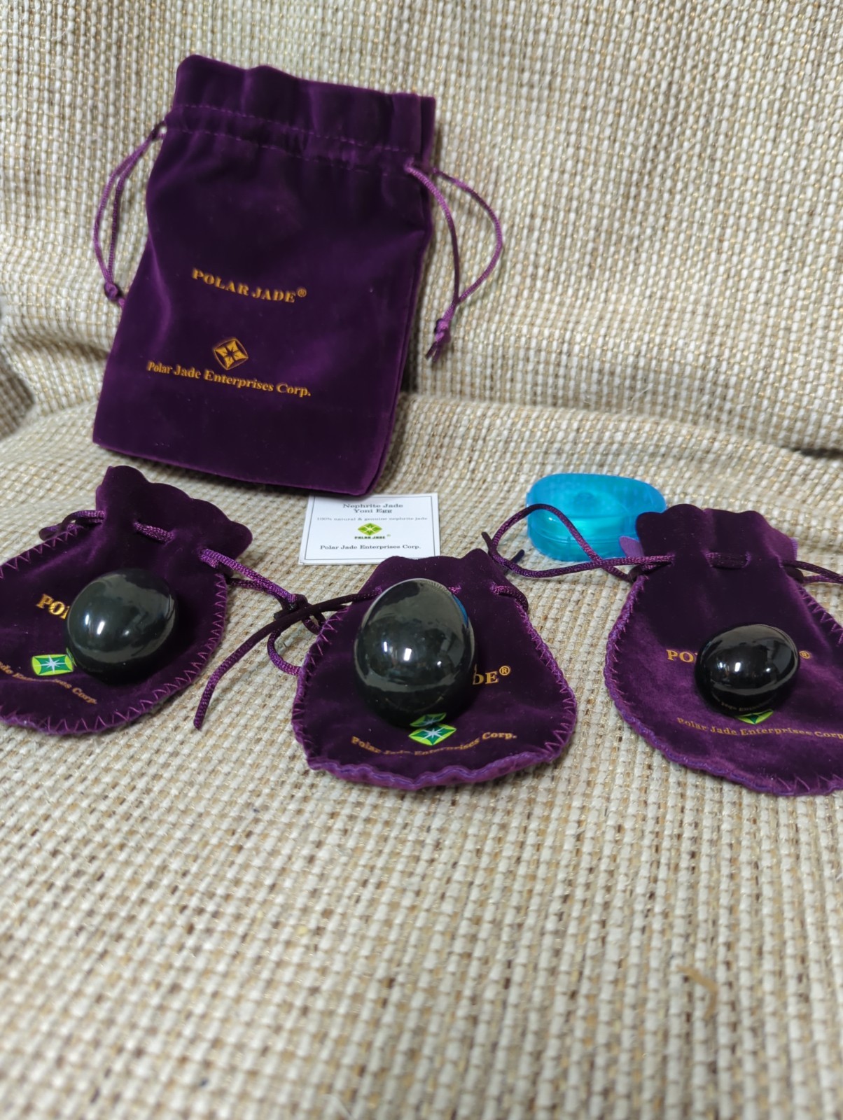 Polar Jade Natural Nephrite Jade 3-Piece Egg Set, Large Medium Small Predrilled