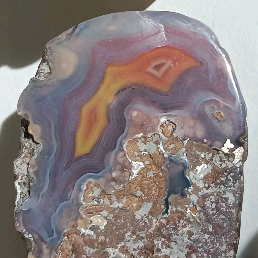 2 Matching Condor Agate Nodule Halves Glass Polish Blue/Grey Red Yellow Bands A+