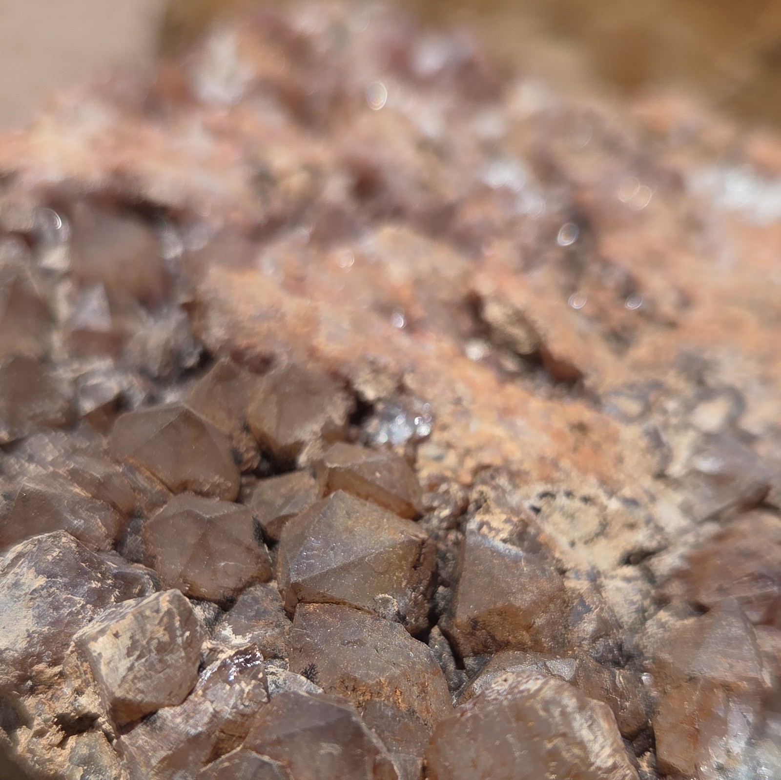 Brown Crystal Cluster on Rock Matrix Natural Mineral Specimen