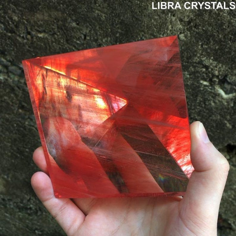 Cherry Quartz Style Glass Crystal Pyramid Red Translucent Geometric Metaphysical