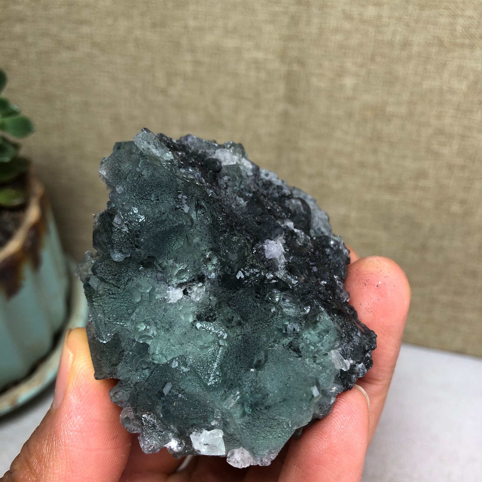 105g NATURAL Green Cubic FLUORITE Crystal Cluster Mineral Specimen A4731