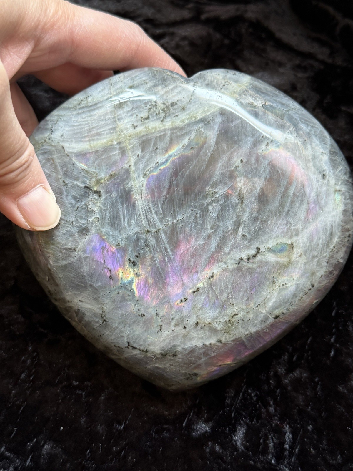5.15” Large Purple Pink Orange Flash Labradorite Crystal Heart 1100 Grams